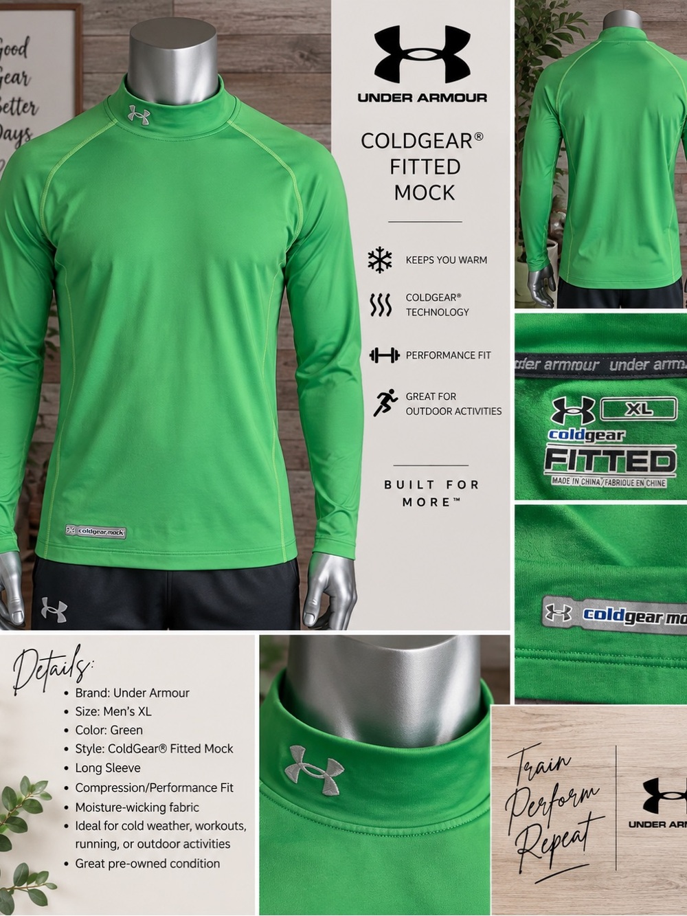 Under Armour Men’s ColdGear Fitted Mock Long Sleeve Shirt - Green